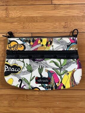 Sakroots Canvas Boho Colorful Bird & Peace Vines Zip Pouch *missing strap